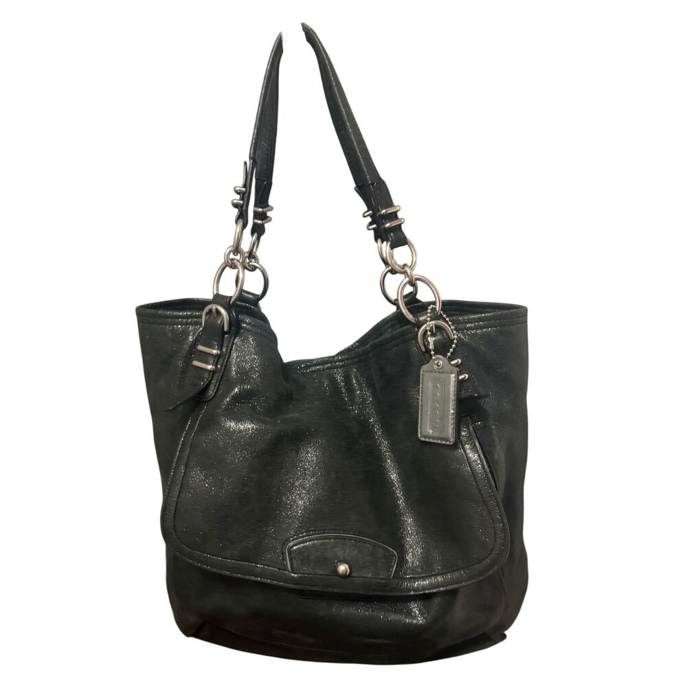 Coach Black Metallic Kristin Pinnacle Leather Classic Tote